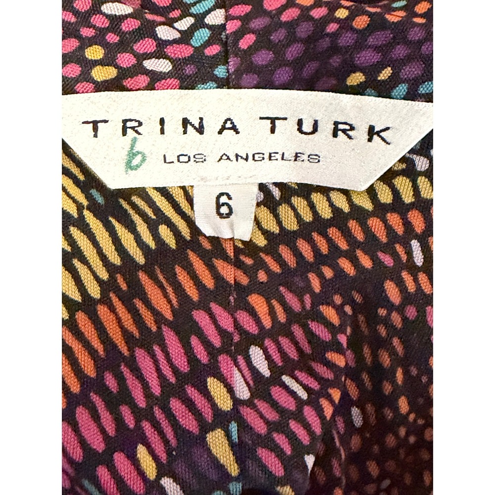 Trina Turk Silk Halter Top Scarf Neck Mosaic Dot Print Blouse Multi Color Size 6 - Picture 3 of 4